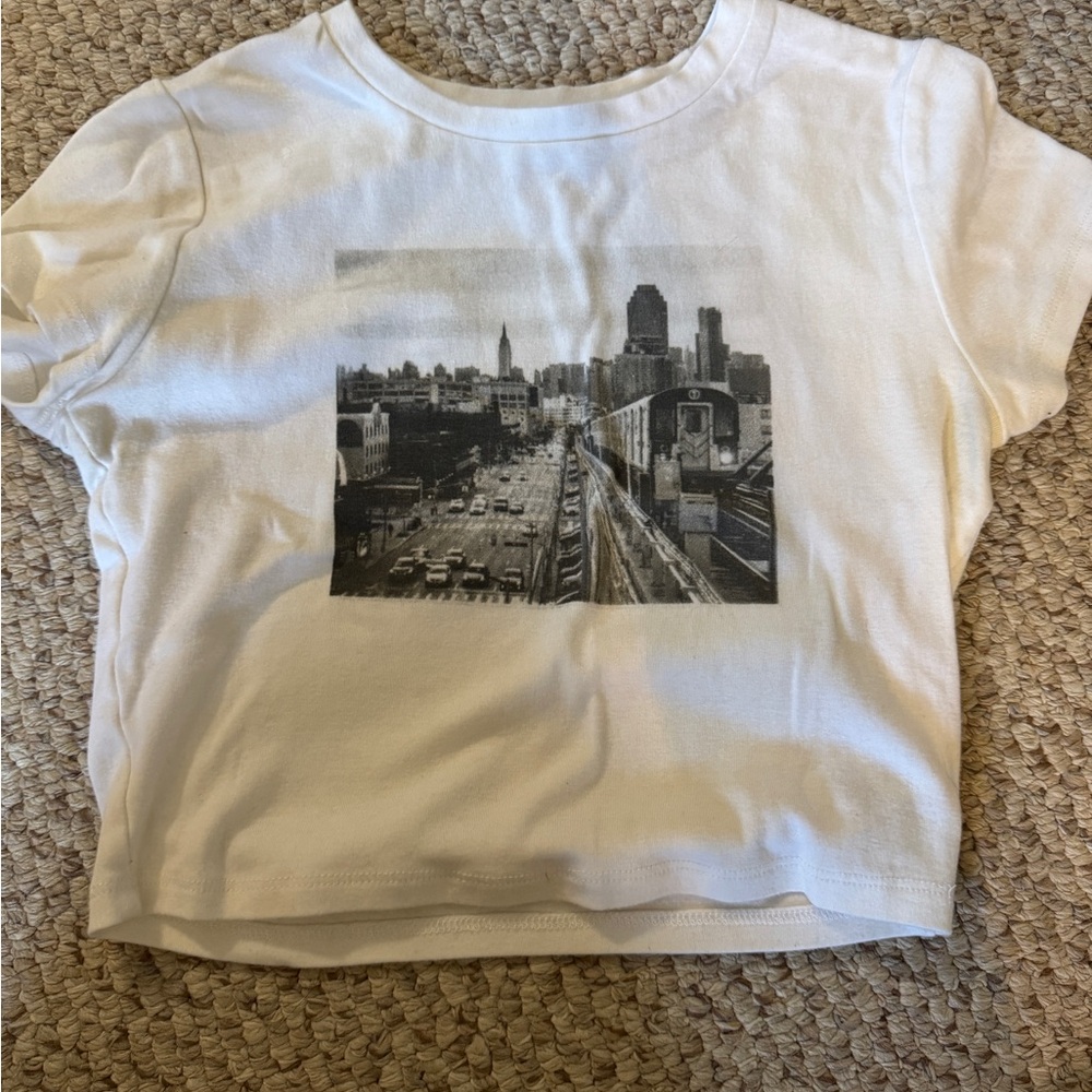 Garage White Crop Top with Urban Print